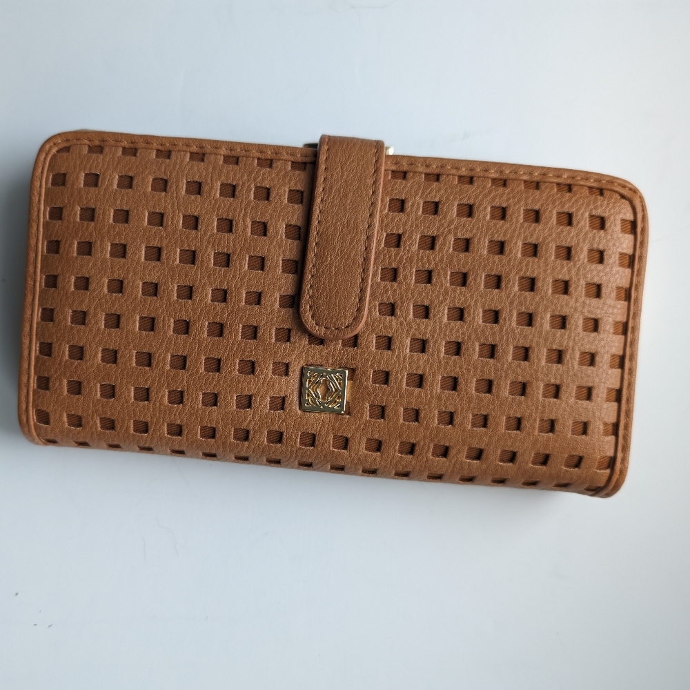 Kate Landry geometric print clutch tan